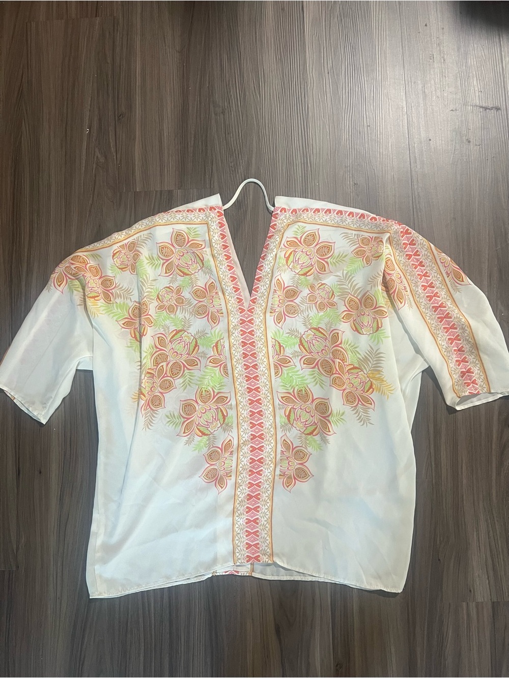 White Floral Embroidered Short-Sleeve Shirt
